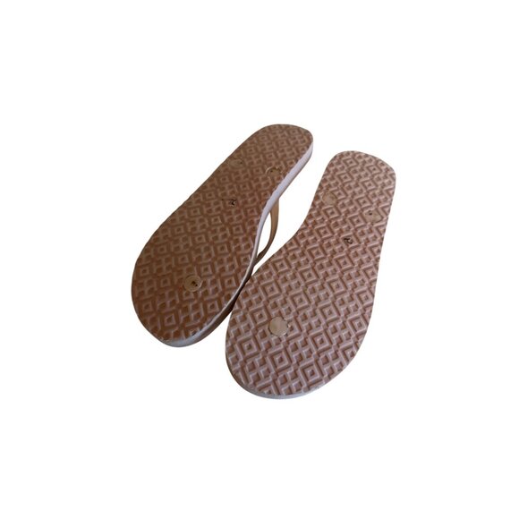 Tory Burch Womens Flip Flops Size 7.5 Pink Rubber Gold Logo Summer Resort - Picture 6 of 6